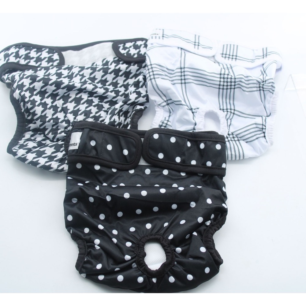 Pet Parents Luxe Washable Dog Diapers 3 Pack Large Black White Patterns Reusable